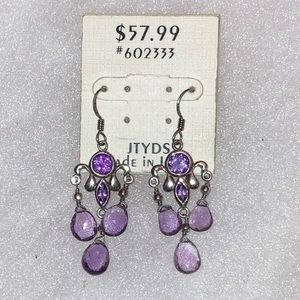 Unmarked Silver & Amethyst Dangle EARRINGS Made In India,NWT